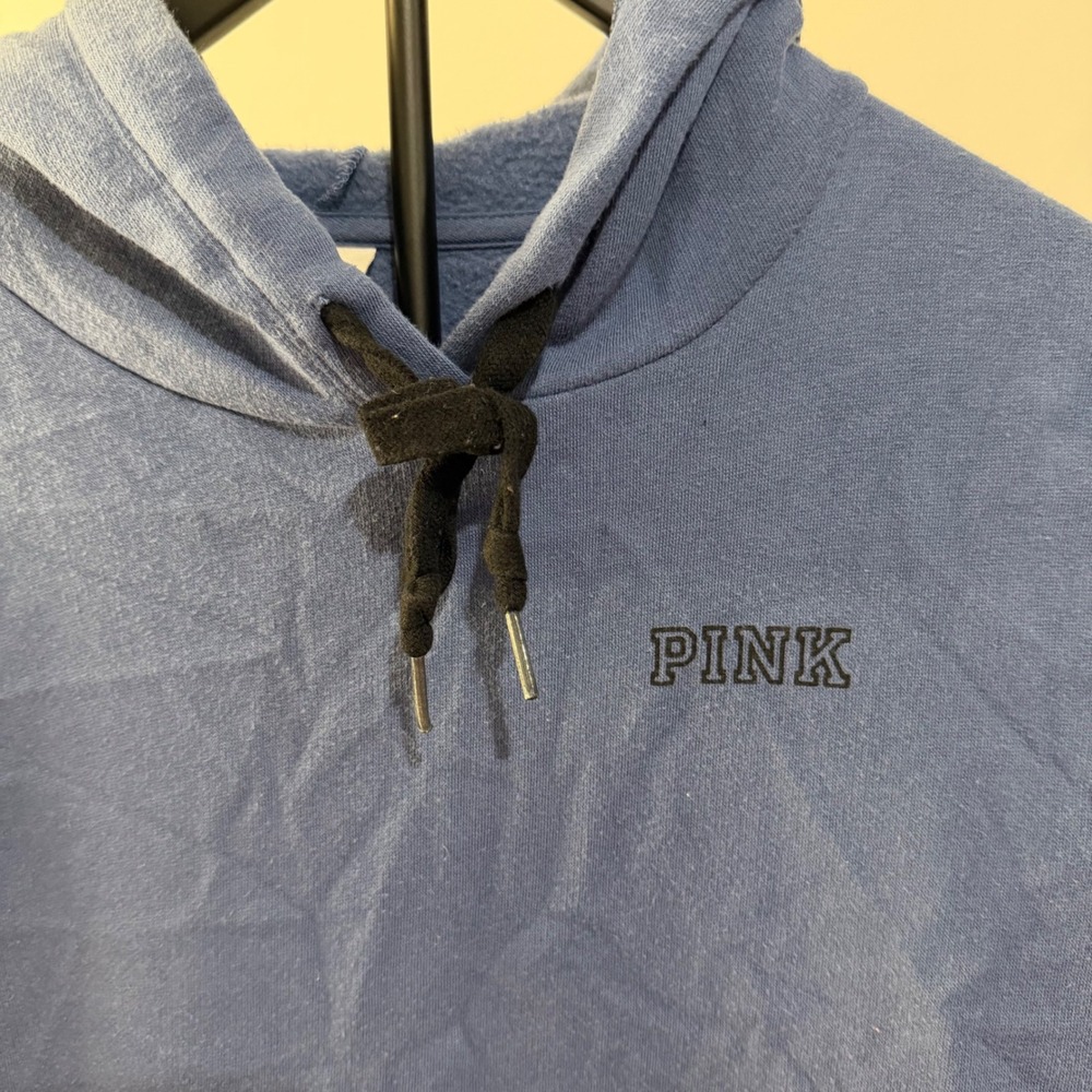 Victorias Secret PINK Blue Pullover Hoodie Sweatshirt Small Logo Kangaroo Pocket - Picture 2 of 6